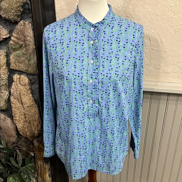 Talbots Tops - Talbots Blue and Green Casual Button Down Shirt with Geometric Pattern